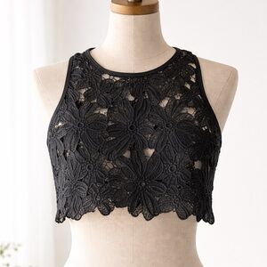 Black floral guipure lace crop top🖤